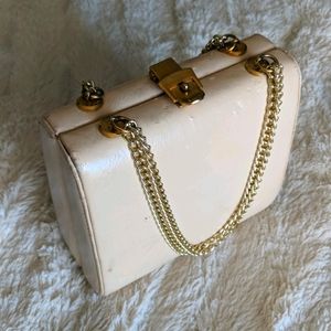 Rare Vintage Kelly Gold Cream clutch hard shell